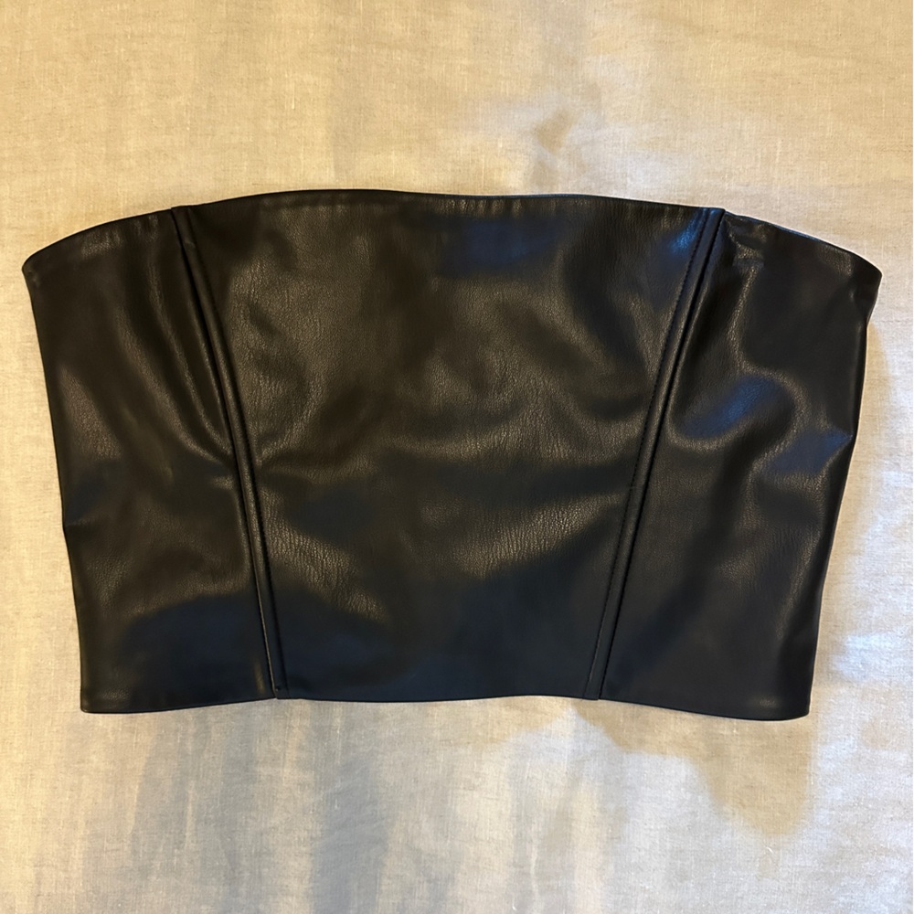 Zara Black Leather Cropped Corset